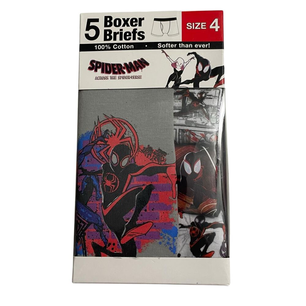 Spiderverse Spiderman Boys Size 4 Cotton Boxer Briefs Tagless Underwear 5 Pack